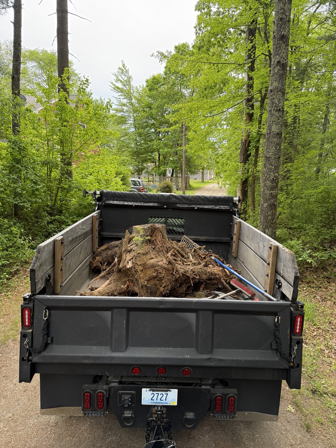 Stump and clearing material loaded for removal